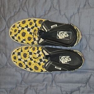 Vans sunflower print slip ons